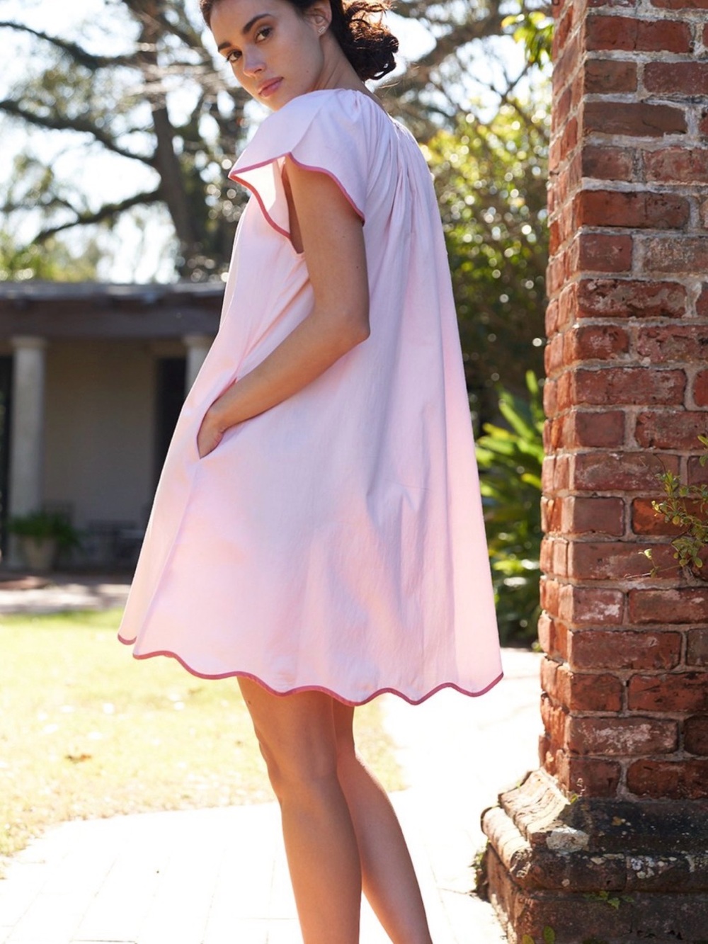 Scalloped Hem Mini Dress in Light Pink